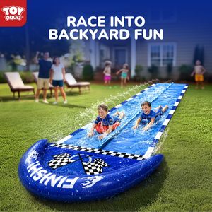Tobogán Acuático Gigante de Carreras de Autos de 20 Pies con 2 Carriles, Bodyboards Integrados y Aspersores para Niños, Juegos al Aire Libre en el Patio Trasero - Product Image 5