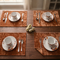 Ensemble de sets de table rectangulaires classiques en velours marron de haute qualité, motif feuille d'automne, antidérapants, lavables et écologiques