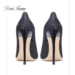 Scarpe <span class=keywords><strong>con</strong></span> Tacco Alto Nere Glitterate Traspiranti, Punta a Spillo, Décolleté Sexy da Donna, Moda Estiva per Feste - Product Image 4