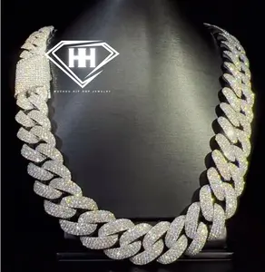 हिप हॉप गहने सफेद सोने की 4 पंक्ति के मीमी क्यूबन हार 925 चांदी vmsanite डायमंड प्रूंग सेट क्यूबन लिंक