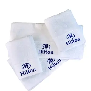 Custom 100% Egypatin Cotton White Hotel Face Towels 5-Star Embroidered Logo Square Compressed Set