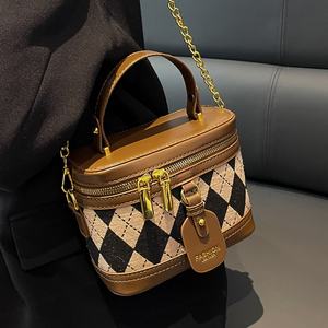 Lady Tweed Vintage Diamond Lattice Hand Small Square Polyester Bags Fashion Chain Shoulder Crossbody Panelled Casual Party - Product Image 2