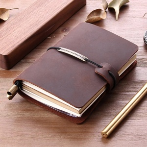 Logotipo de metal personalizado correa elástica marrón viaje vintage A5A6 cuaderno de cuero genuino Real Diario personalizado - Product Image 2