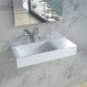 小型壁挂式角落浴室容器水槽白色矩形Corian以上柜台容器水槽艺术盆B12