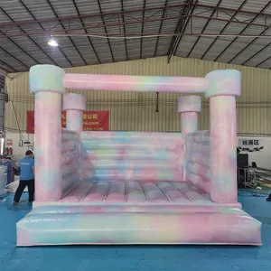 Grosir gaya panas merah muda dan biru dasi dye bouncing rumah pvc inflatable trampolin castle