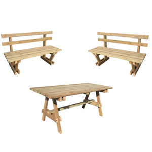 Set Tavolo da Picnic in Legno di Pino Impregnato Italfrom con 2 Panche per Uso in Giardino - Product Image 1