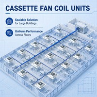 Unité de ventilation à cassette pour chaînes hôtelières mondiales, 4 voies, eau réfrigérée, montage au plafond, CE OEM FP-34 à FP-238, commande en gros