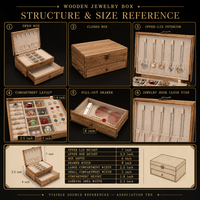 Boîte à bijoux en bois avec crochets pour colliers, compartiments divisés et tiroir coulissant, organiseur de bijoux doublé de tissu