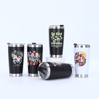 Tasse à café à motifs gobelet polychrome de 20 oz en acier inoxydable isolé sous vide tasse à boisson avec couvercle et paille