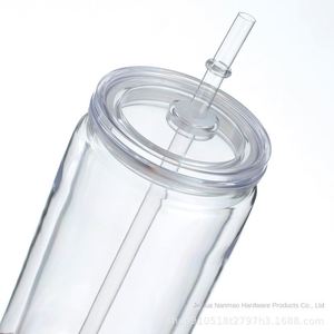 Gobelet Mason transparent en plastique PC de 16 oz, écologique et jetable, avec paille – Impression personnalisable, lavage à la main uniquement, pour cadeaux d'affaires - Product Image 4