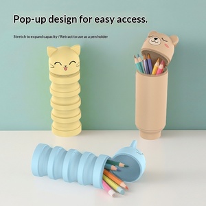 Trousse à crayons pliable en silicone, motif animal mignon, télescopique, avec fermeture éclair, 22*7*7cm, pour l'école et le bureau, rangement de fournitures scolaires et de bureau - Product Image 1