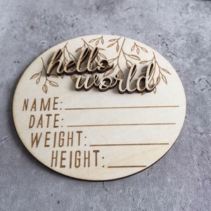<span class=keywords><strong>Famille</strong></span> bienvenue à ange bébé bonjour monde en bois bébé annonce de naissance disque carte d'étape pour nouveau-né bébé Photos - Product Image 2