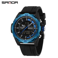 SANDA 3373 Herren-Elektronikuhr, multifunktional, drei Zeitzonen, Countdown, leuchtend, für den Außenbereich, Freizeit, Studenten, Sport-Armbanduhr