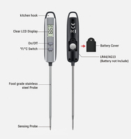 Termometer Masak Digital Probe Baja Anti Karat Super Panjang -50~300 Derajat Celcius, Bacaan Instan, Dilengkapi Pengait untuk Permen & BBQ