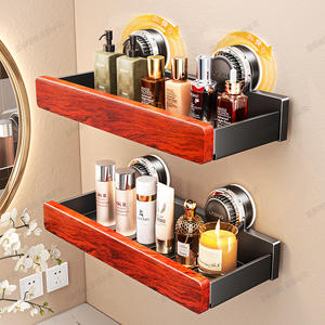 Étagère de salle de bain à ventouse en bois de rose, murale, en métal, design rectangulaire moderne, rangement durable, 30 cm, double couche - Product Image 2