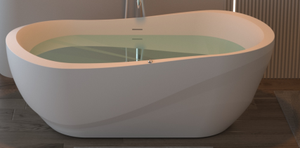 Bañera Ovalada Independiente de Acrílico de 1.7m, Diseño Moderno y Minimalista, con Drenaje Central, Bañera de Hidromasaje con Cascada - Product Image 3