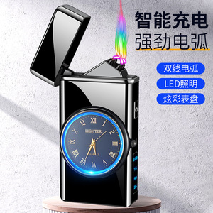 Encendedor Electrónico de Doble Arco con Reloj de Cuarzo, Recargable, Resistente al Viento, Encendedor de Cigarrillos, Regalo para Hombre - Product Image 1