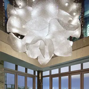定制项目大型室内装饰工程水晶天花板LED玫瑰花吊灯