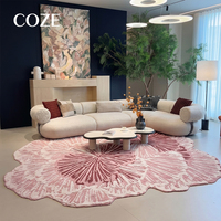Tapis rose de style moderne en tissu bouclé, artisanal, tufté à la main, motif 3D tridimensionnel pour salon