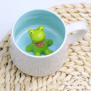 Taza escondida en 3D con forma de Animal, Taza de cerámica con mango