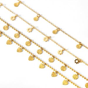 Tobillera bohemia de verano 2024 chapada en oro de 18 quilates de acero inoxidable impermeable con colgante de piedra natural - Product Image 3