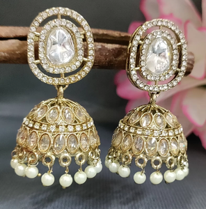 Pendientes de Araña Étnicos de Moda con Flores, Chapados en Latón con Moissanita y Perlas de Imitación, Modelo AN2210 - Product Image 5