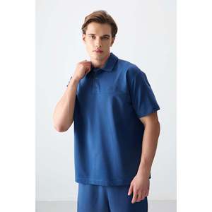 Camiseta Polo Air Jones para Hombre, Azul Rey, Corte Holgado, Tejido Grueso de Mezcla de Algodón Suave, Estilo Básico para Uso Diario - Product Image 1