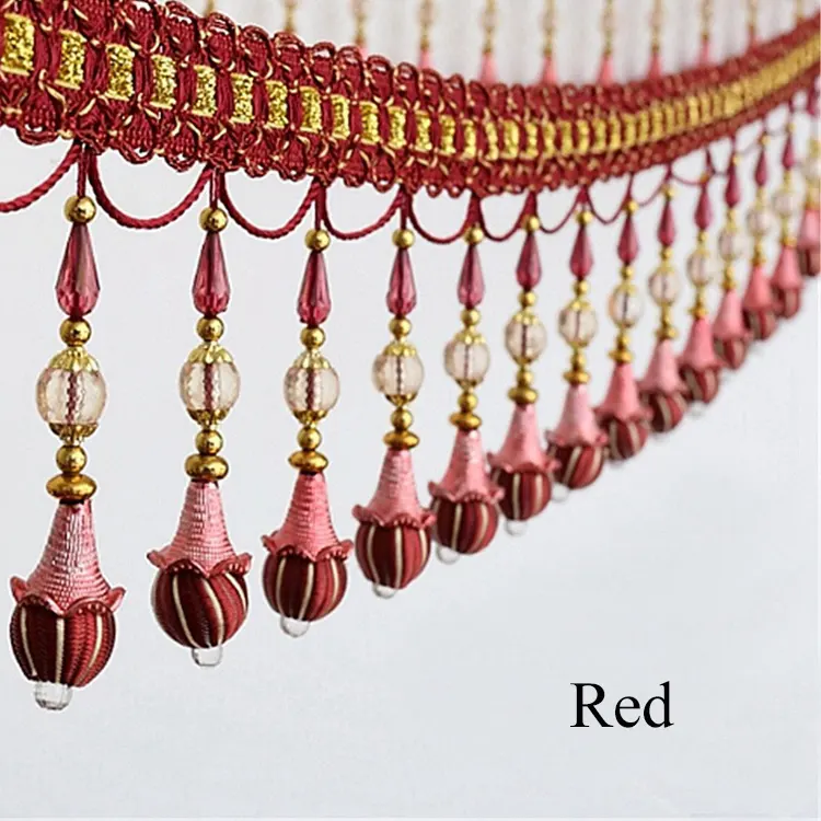Multicolor 12.5 Yard Braid Red Hanging Bead Curtain Tassel Beaded Fringe Trimming For Home Decoration