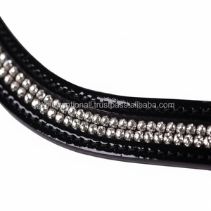 Banda de cejas de caballo de cuero de forma curva profunda de cuero genuino personalizada con dos filas de cristales transparentes Cadena de diamantes de imitación banda para cejas - Product Image 1