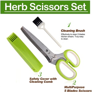 Tijeras de Cocina Multiusos de Acero Inoxidable con 5 Cuchillas para Cortar Verduras y Ensaladas, Juego de Tijeras para Hierbas con 5 Capas de Corte - Product Image 2