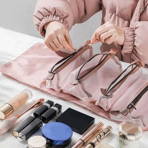 Sacs de maquillage cosmétiques en polyester personnalisés, multifonctionnels, 4-en-1, avec logo imprimé, rangement amovible, grande capacité, avec fermeture éclair - Product Image 3