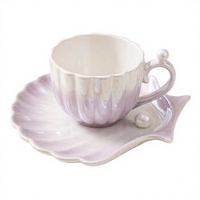 Ensemble tasse et soucoupe en porcelaine nacrée motif coquillage sirène, finition dégradée de luxe, pour café, thé, service de table de l'après-midi, cadeau