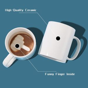 Logotipo personalizado de alta qualidade 11oz 350Ml 3D estilo branco cerâmico engraçado dedo médio caneca de café - Product Image 6