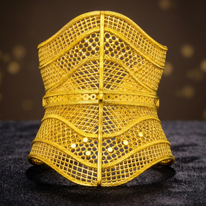 Wholesale 14K 18K 24K Gold Plated Wide Kada Intricate Floral Openwork Forming Kada Bracelets Turkish Style Arabic <b>Bridal</b> Jewelry - Product Image 4