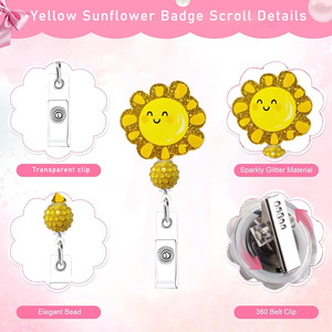 Wholesale yellow series sunflower acrylic nurse 360 rotating alligator clip badge retractable <b>ID</b> card <b>holder</b> - Product Image 5