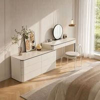 Ensemble de coiffeuse scandinave moderne et minimaliste blanc avec commode à 6 tiroirs et chaise en acrylique pour chambre d'appartement
