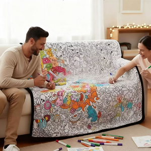Manta de Diseño Personalizado para Colorear, Manta de Felpa Lavable, Manualidades Creativas, Arte Textil, Manta de Juego con Lápices de Acuarela - Product Image 1