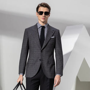 HARCHOY-Veste de costume pour homme, coupe ajustée, tenue de travail, à carreaux gris foncé, à rayures, nouvelle collection 2025 - Product Image 1