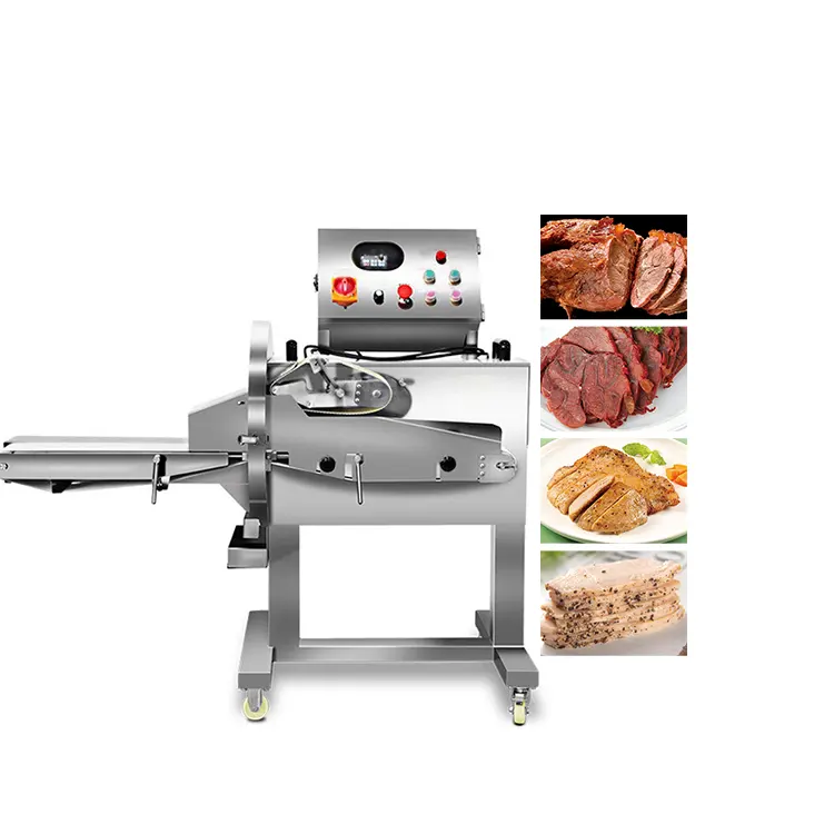 खाद्य प्रसंस्करण लाइन के लिए अनुकूलित उच्च कुशल 1-11 मिमी पका हुआ मांस स्लाइस कटर बीफ पोर्क पका हुआ मांस स्लाइसर काटने की मशीन