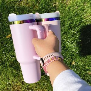 Insulated Tumblers Double Walled Stainless Steel Water <b>Bottles</b> Powder Coated 40oz rainbow Plated Tumbler - Product Image 2