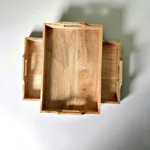 <b>Wooden</b> Decorative Tray Rectangle Rustic Handcrafted Acacia Wood <b>Serving</b> <b>Platter</b> Handle Plant Pattern for Home Display Wedding - Product Image 1