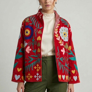 Tradition And Contemporary Bohemian Style Floral & Evileye Uzbek Coat Hand Embroidered Jute Suzani <b>Jacket</b> For Festival Outerwear - Product Image 1