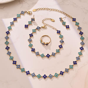 Ensemble de bijoux pour femme, tendance transfrontalière, nouveau, punk, entièrement serti de diamants, zircon 5A, fleur à quatre feuilles, collier, bracelet, bague, boucles d'oreilles - Product Image 3