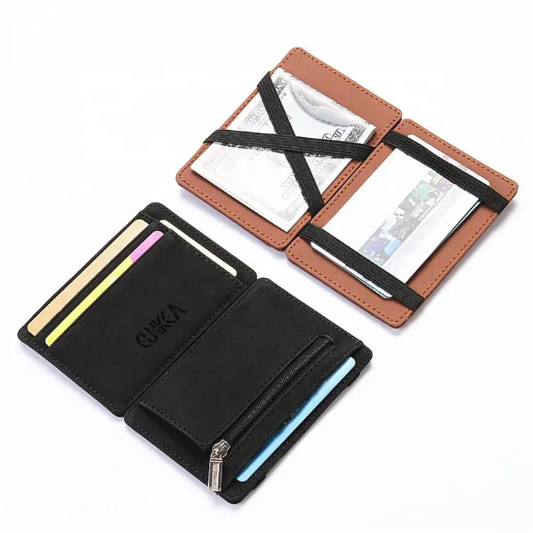 4 Color Ultra Thin New Men Male Pu Leather Mini Small Magic Wallets Zipper Coin Purse Pouch Plastic Credit Bank Card Case Holder