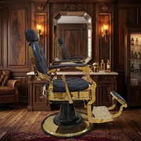 Fauteuil de Barbier Hydraulique Luxe à Cadre Doré et Capitonnage, Inclinable, Style Vintage pour Salon de Coiffure et Barbier