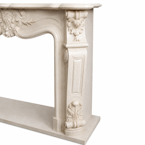 Traditional Marble <b>Fireplace</b> Mantel With Ornate Carving Galala Beige marble Stone Indoor Wood Burning Hearth For Dining Room - Product Image 4