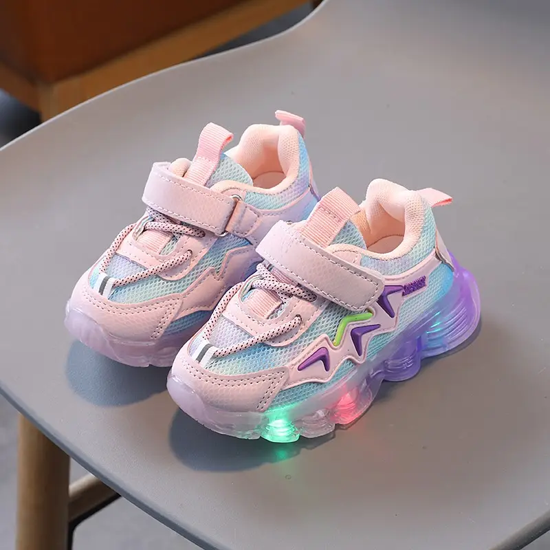 21-30 Autumn New Children's Shoes Kids Light Shoes Boys Sneakers Girls Soft Sole Breathable Glow Baby Sports Pink Mesh LED