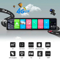 Kamera dasbor mobil, Android 8.1 12 inci kaca spion mobil streaming Media lensa ganda 1080P kamera ADAS DVR kamera dasbor 4G Wifi Navigator GPS