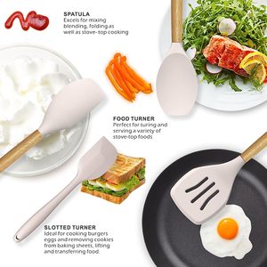 Ustensiles de cuisine résistants à la chaleur, ensemble d'ustensiles de cuisine en silicone avec manche en bois - Product Image 3