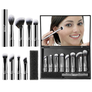 Tùy Chỉnh Mini Du Lịch Kích Thước Vegan Trang Điểm Bàn Chải Thiết Lập Với Gương Mặt Bao Gồm Kem Che Khuyết Điểm Bóng Mắt Lót Fan Hâm Mộ Bàn Chải Cho Bút Kẻ Mắt - Product Image 4